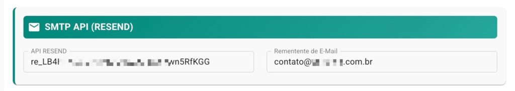 Formulário de integração do Resend